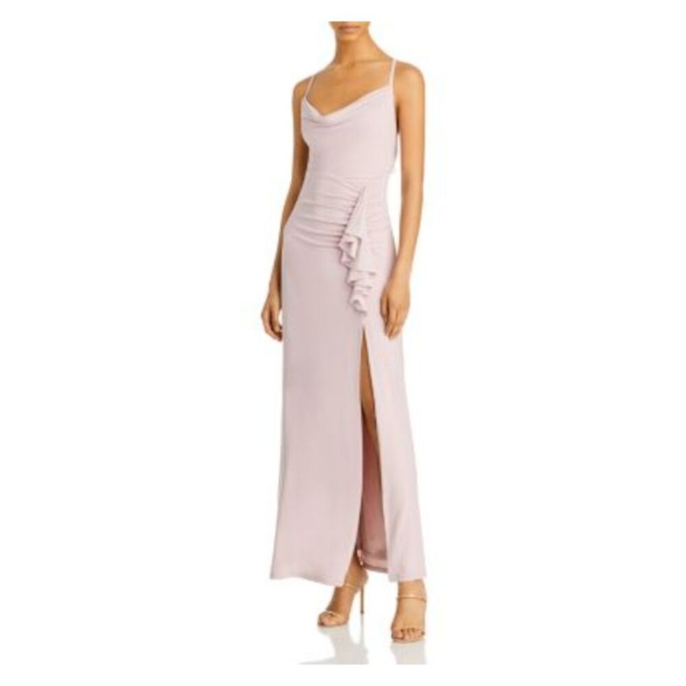 AQUA Womens Slitted Spaghetti Strap Cowl Neck Full-Length Evening Gown Dress
